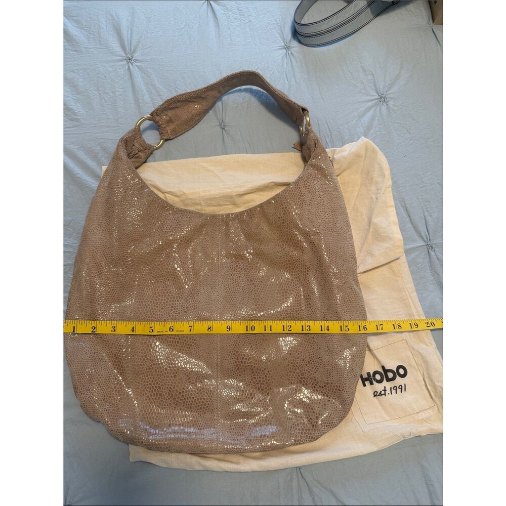 HOBO Taupe Shimmer Croc-Embossed Hobo Bag